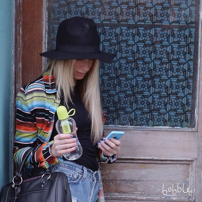 Bobble Classic Water Bottle, Filtered Water, BPA-Free Reusable Bottle, Soft Touch Carry Cap with Replaceable Carbon Filter for Sustainable Water and Hydration 18.5 oz - 2 Pack (Lime)