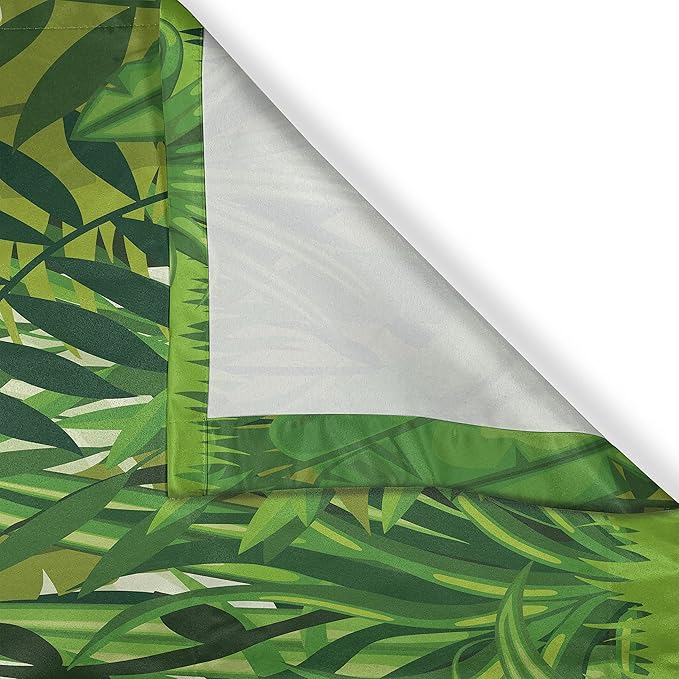 Ambesonne Plant Long Kitchen Curtains, Cartoon Style Jungle Depiction Hand Drawn Digital Rainforest Leaves Bushes Trees, Two Panels Drapes with Rod Pocket Room Decor, 55" x 45", Forest Green