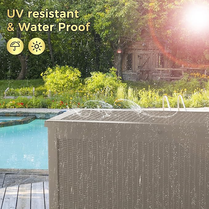 320 Gallon Lockable Resin Deck Box, Waterproof & UV-Resistant Outdoor Storage Box for Outdoor Cushion Storage, Garden Tools & Pool Accessories Storage, Gray