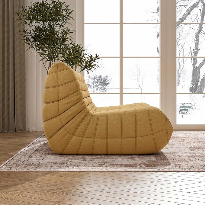 Bean Bag Chair, Loveseat Fireside Chair Bean Bag Sofa Large Bean Bag Chair for Adults, 2 Seater Bean Bag Chairs for Teens with High Density Comfortable Foam, Bean Bag for Living Room, Bedroom (Yellow)