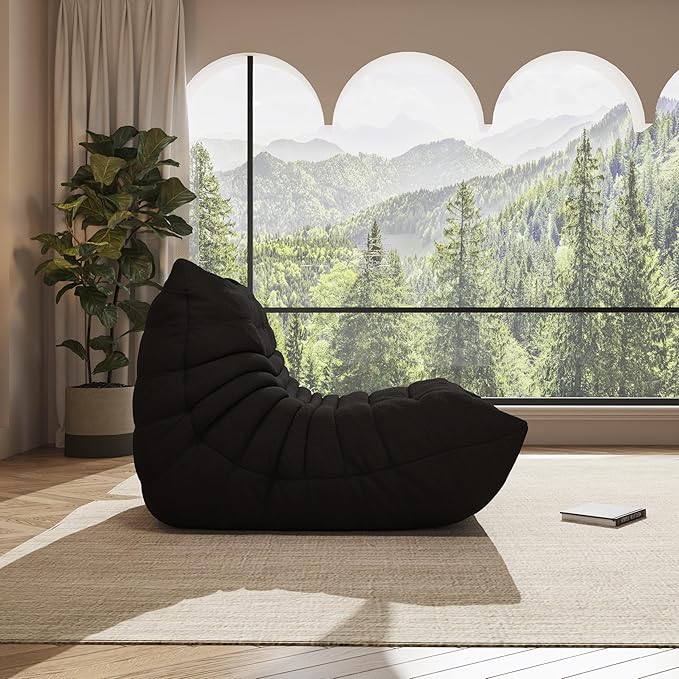 Bean Bag Chair, Oversized Bean Bag Chair for living Room, Fireside Chair for adults with Memory Foam Filled, Big Accent Sofa Lounge Floor Sofa for Gaming, Reading, Relax, No Assembly Required. (Black)