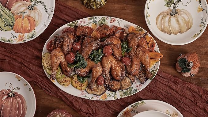 Bico Pumpkin Feast Ceramic 16 inch Oval Platter, Microwave & Dishwasher Safe