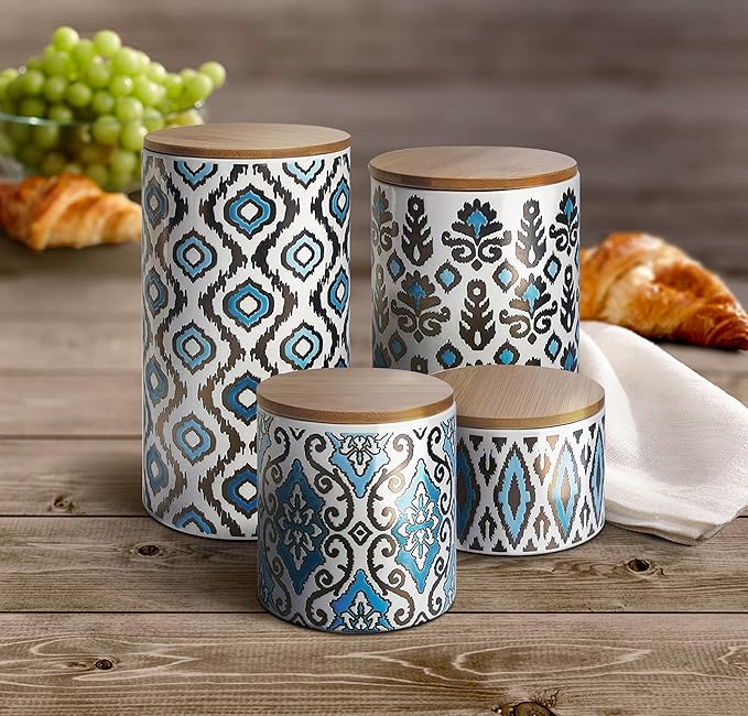 American Atelier Ceramic Canister Set (4 Piece), Blue/Gold