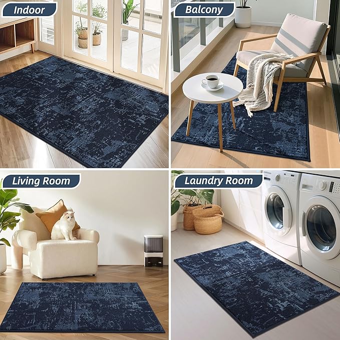 BEQHAUSE Dirt Trapper Door Mat 32"x48" Non-Slip Door Mats Washable Entryway Rugs Stain Resistant Doormat Absorbent Welcome Floor Mat for Front Back Door, Muddy Wet Shoes & Paws,Blue