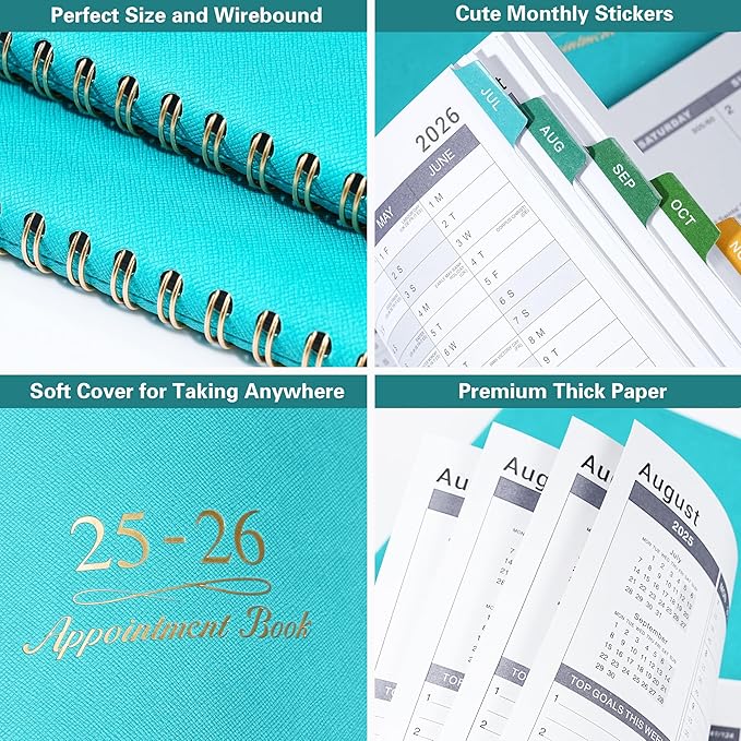 2025-2026 Weekly Appointment Book - Appointment Book 2025-2026 with Soft Cover, Jul 2025 - Jun 2026, 8.26"x 11.4", Daily/Hourly Planner with Tabs, 15 Minutes, Wirebound - Green