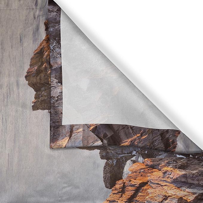 Ambesonne United States Long Kitchen Curtains, Cape Elizabeth Maine River Portland Lighthouse Sunrise USA Coast Scenery, Two Panels Drapes with Rod Pocket Room Decor, 55" x 45", Blue Tan