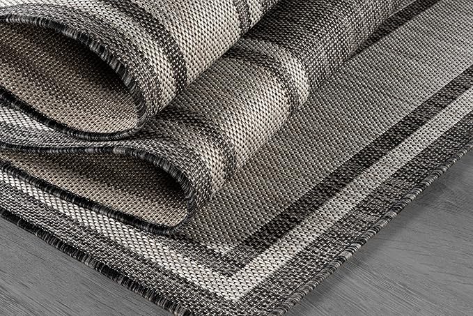 Beverly Rug Outdoor Rug 5x7 Modern Bordered Area Rugs for Indoor and Outdoor Patio Deck Porch Garden Waterproof Weather Sun Resistant Washable Outside Carpet (5 x 7 Dark Gray)