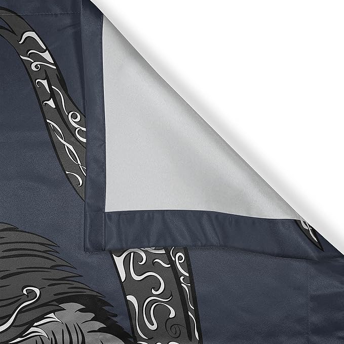 Ambesonne Indie Long Kitchen Curtains, Owl with Vintage Style Ornaments Wisdom Creature of Night, Two Panels Drapes with Rod Pocket Room Decor, 55" x 45", Charcoal Grey