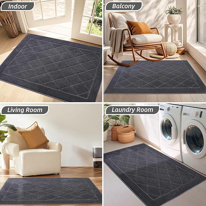 BEQHAUSE Dirt Trapper Door Mat 36" x 60", Doormat Non-Slip Entryway Rugs Washable, Dog Door Mat Stain Resistant and Absorbent Welcome Floor Mat for Front Back Door, Muddy Wet Shoes & Paws, Dark Grey