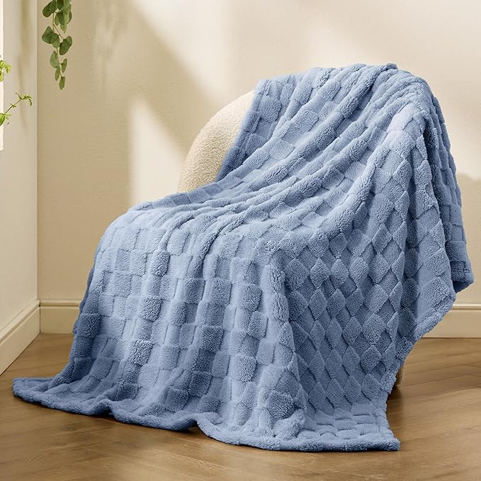 Bedsure GentleSoft Ashley Blue Throw Blanket for Couch - Checkered Fleece Blankets Gifts for Women Men Girls, Cute Soft Cozy Throw for Bedroom Home Decor Gifts, 50x60 Inches