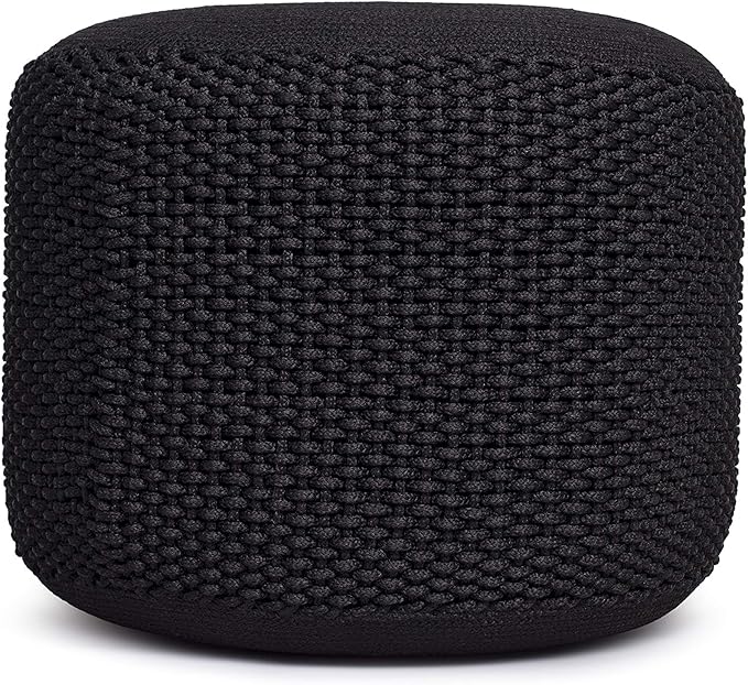 BIRDROCK HOME Outdoor Pouf Ottoman | Hand Woven Waterproof Foot Stool with Bead Bag Filling | Boho Foot Rest for Patio, Living Room, Porch & Outdoor Seating | Lightweight, Soft Stuffed Chair | Black