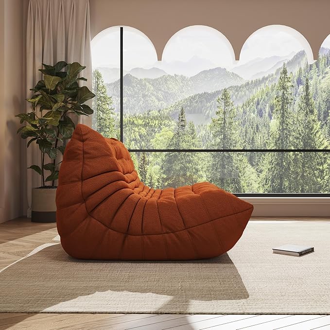Bean Bag Chairs for Adults Giant Bean Bag Chair, 2 Seater with Memory Foam Filled Fireside Chair, Lazy Sofa Lounge Floor Sofa for Living Room, Bedroom, Office, No Assembly Required. (Orange)