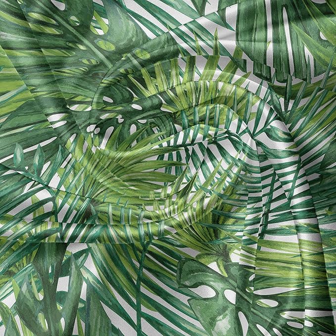 Ambesonne Leaf Valance & Tier Curtain 3 pcs Set, Tropical Exotic Banana Forest Palm Tree Leaves Watercolor Design Image, Window Treatments for Kitchen Room Decor, 55" x 45", Green