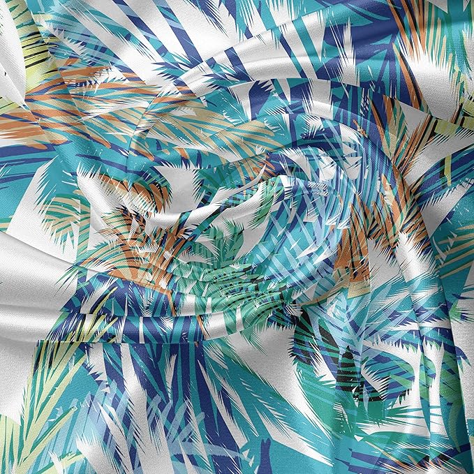 Ambesonne Palm Leaf Valance & Tier Curtain 3 pcs Set, Tropical Summer Print with Palm Abstract Nature Pattern Fantasy Dream, Window Treatments for Kitchen Room Decor, 55" x 30", Blue Mint Green Orange