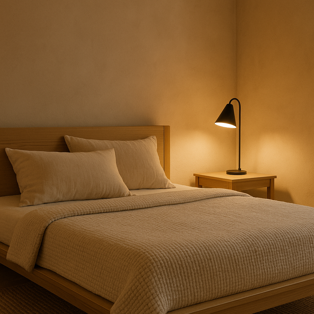 A Bedroom Retreat: Creating a Danish Hygge Bedroom with 'Low-Profile Wood Frames' and 'Indirect Lighting'