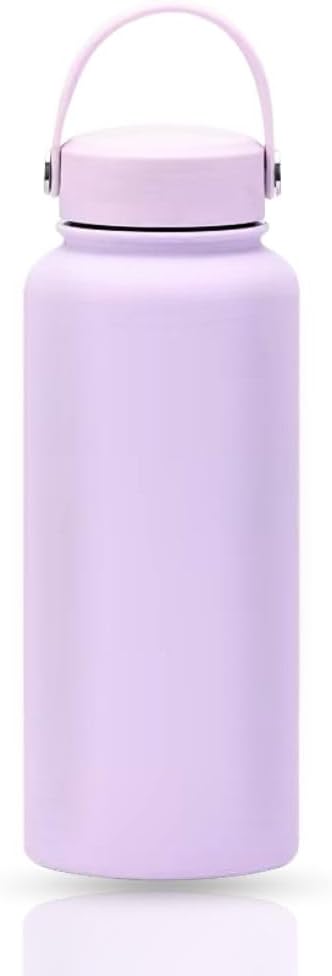 32 OZ Double Wall Stainless Steel Vacuum Bottle Insulated Water Bottles Outdoor Sports Bottle with Handle Lid, Spill-Proof, Hike, School, Hydration, Ivory, Black, Pale Green, Lavender (Lavender)