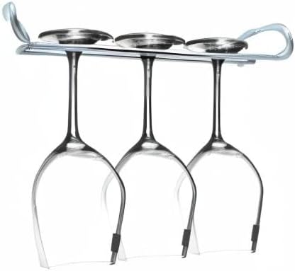 10 Inch Wine Glass Rack Under Cabinet Shelf Stemware Storage Hanging Hanger Organizer Glasses Holder with Drying Under Counter Metal for Kitchen and Bar Set of 2 Silver