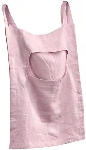 Amazhiyu 100% Linen Door Hanging Laundry Hamper Bag, 19x27 Inches Pink