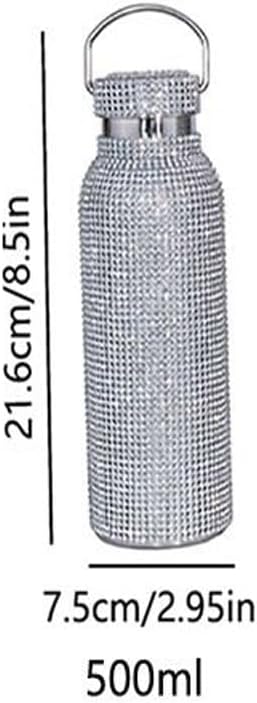 Bling Water Bottle Rhinestone Diamond Water Bottle Stainless Steel Glitter Insulated Bottle Vacuum Flask Refillable Insulated Glitter Bottle with Chain for Women Girls