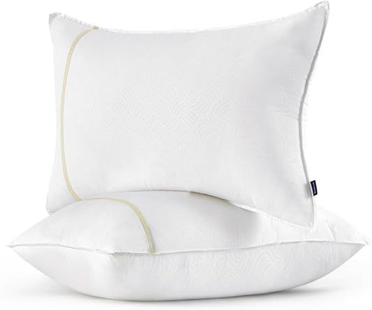 Bedsure Hotel Pillows - Luxury Bed Pillows for Sleeping with Decoration Strip Breathable Cover Soft & Supportive Pillows for Side, Back or Stomach Sleepers (2, Light Khaki, Standard)