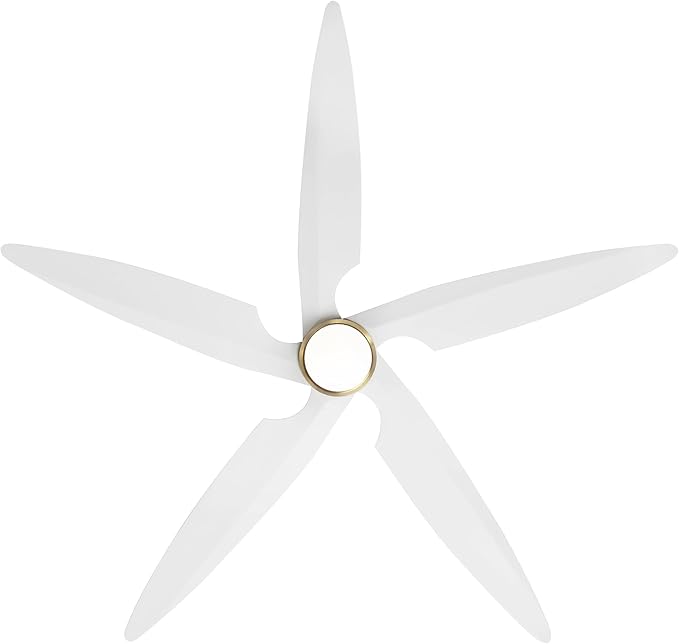 64 Inch Modern Ceiling Fan with Lights and Remote, 5 Wood Blades, 6-Speed Noiseless Reversible DC Motor with Replaceable Downrods for Bedroom Living Room Dining Room, Gold and White