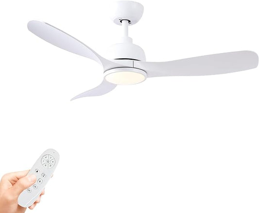 42-Inch White Ceiling Fan with Light - Remote Control, 3 Color Changing, Dimmable, Reverse Rotation - Quiet, 6 Speeds - Ideal for Living Room, Bedroom, Balcony