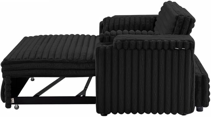 57-Inch Velvet Full Size Sleeper Sofa Couch with Pullout Bed,Convertible Pull Out with Golden Decorative Strip and Adjustable Backrest for Small Spaces,Apartment, Guest Room, RV (1109Black)