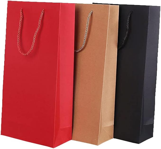 3 Pieces Wine Gift Bag Kraft Paper Wine Gift Bags Double Wine Gift Bag Wine Tote Bags Wine Bottle Gift Bag Kraft Paper Wine Tote Bags with Handles, Multicolor