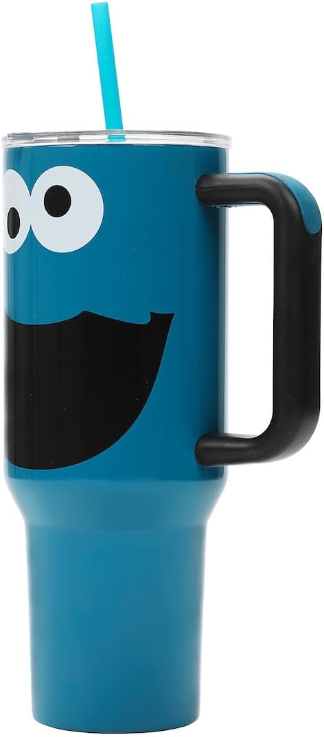 Bioworld Sesame Street Cookie Monster 40 Oz Blue Stainless Steel Tumbler With Handle