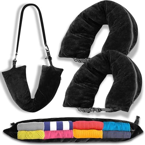 2Pcs Stuffable Travel Pillow-Stuffable Neck Pillow for Travel-Soft Velvet Stuffable Travel Neck Pillow Portable Plane Neck Pillow Case Cover Stuffable with Clothes for Airplane Essentials Accessories