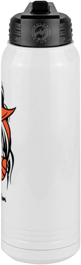 Basketball Mom Water Bottle, Messy Bun, White 30 oz Polar Camel with Straw Lid, Stainless Steel, Vacuum Insulated