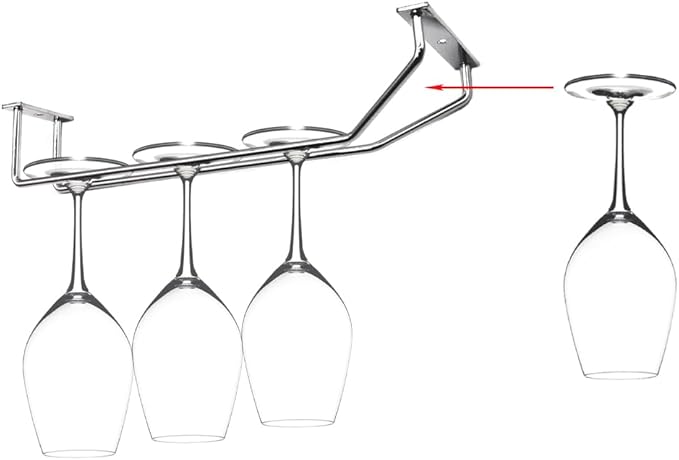 10.8 Inch Wine Glass Rack, Under Cabinet Wine Glass Holder, Wine Glass Hangers Under Shelf, Chrome Finish Stemware Rack, Hanging Stemware Holder for Cabinet Kitchen Bar, Set of 4