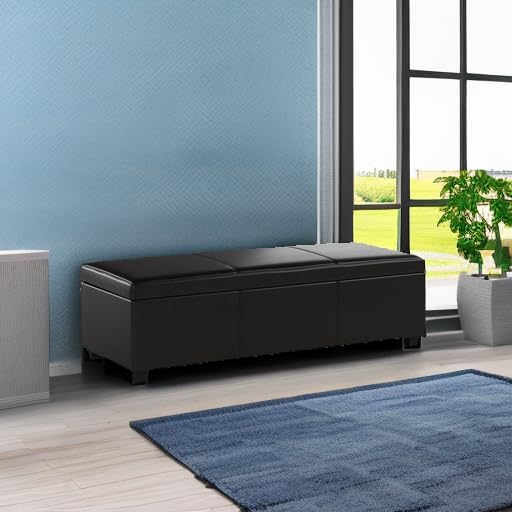 BELLEZE 47 Inch Storage Ottoman, Faux Leather Storage Bench Bedroom Bench with Safety Close Hinge, Ottoman with Storage for Living Room, Entryway, Hallway, Foot Rest, Support 300lbs - Brown