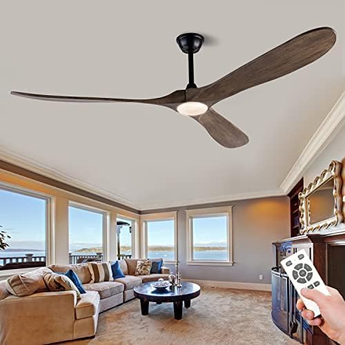BOJUE 72 Inch Large Ceiling Fans with Lights, Ceiling Fan with Light and Remote Control, 3 Solid Wood Blades, Indoor Outdoor Ceiling Fans for Patios Porch Living Room Farmhouse
