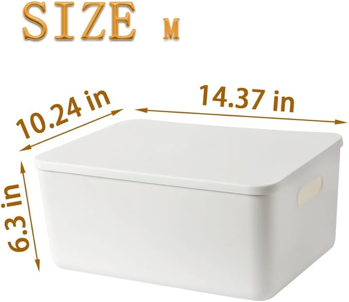 4 pack large plastic White storage bins Baskets, Toy Box Chest with Lids and Handle，Organizer Containers for Baby，Kids,snacks,Nursery，Shelves，Playroom, Bedroom，Office,Closet，home