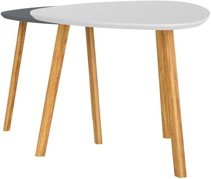 BAMEOS Bamboo Nesting Triangle End Table,Set of 2 Coffee Table Modern Minimalist Side Table for Living Room, Balcony in White & Grey