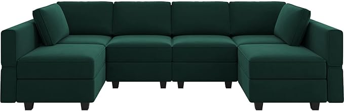 Belffin Modular Sectional Couch U Shaped Sofa with Storage Seat Reversible Sectional Sofa Couch with Chaise Velvet Green