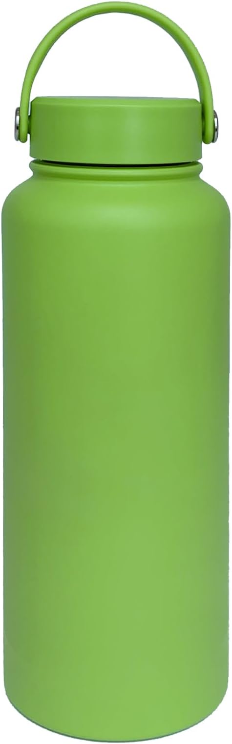 40oz Insulated Water Bottle ，Stainless Steel Sports Water Cup Flask with 2 Lids, Wide Mouth Travel Thermal Mug,Outdoor Sports Bottle（Lemon Green）