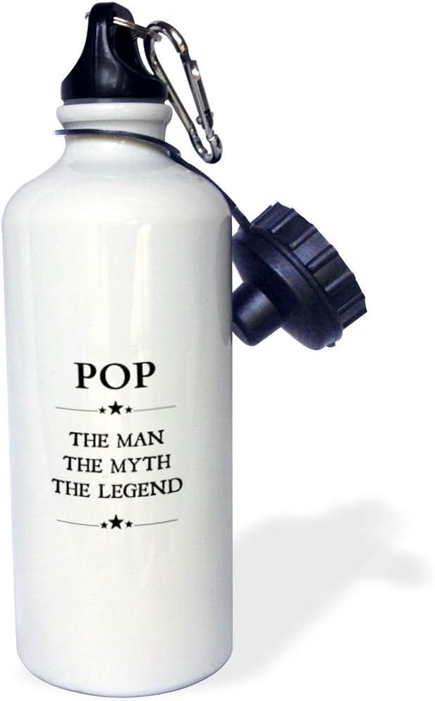 3dRose "Pop the man the myth the legend" Sports Water Bottle, 21 oz, White