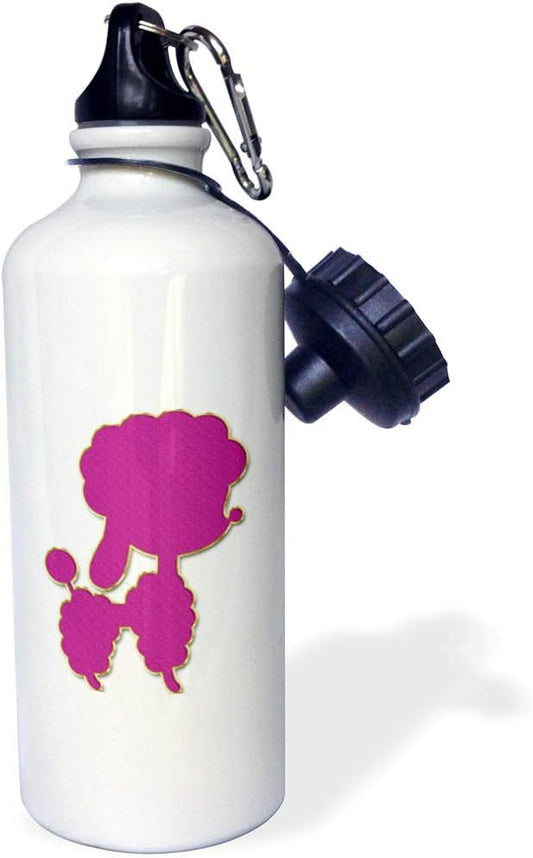 3dRose Cute Pink Poodle Silhouette with Gold Effect Outline Sports Water Bottle, 21Oz, Multicolored