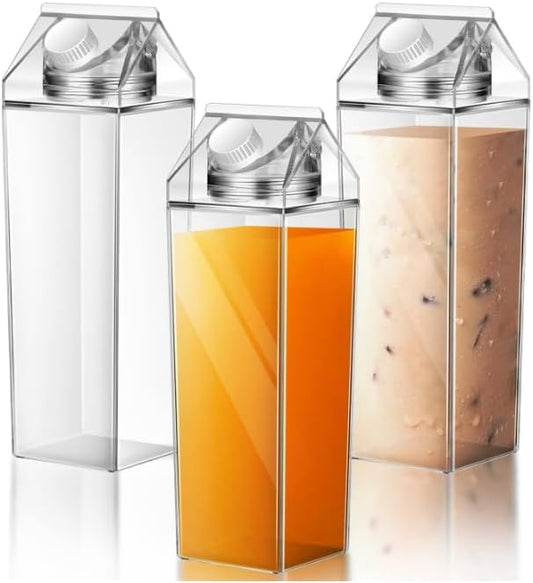 2pcs 1L Milk Carton Water Bottle, Clear Plastic Milk Box