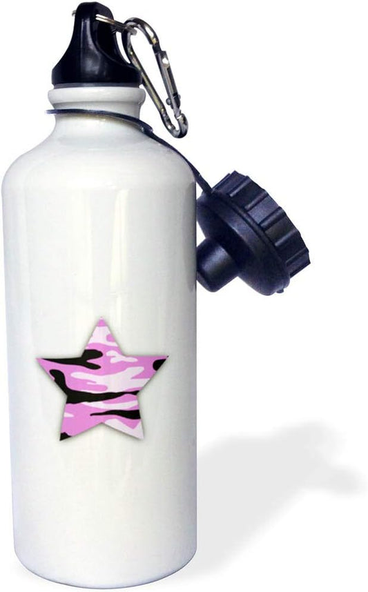 3dRose Pink Camo Star-Girly Army Camouflage Pattern-Military Soldier-Sports Water Bottle, 21oz , 21 oz, Multicolored