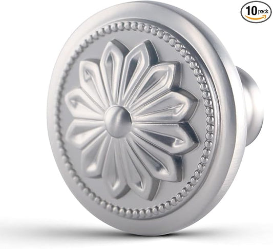 10 Pack Brushed Nickel Cabinet Knobs Drawer Knobs,1-2/5" Round Nickel Kitchen Cabinet Knobs Handles for Dresser Drawers Satin Nickel Dresser Knobs