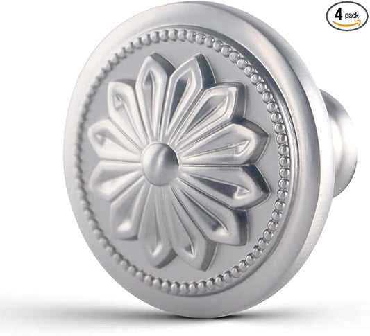 4 Pack Brushed Nickel Cabinet Hardware Knobs Round, 1-2/5"Satin Nickel Knobs Handles for Kitchen Cabinets and Drawers Nickel Drawer Knobs Dresser Knobs