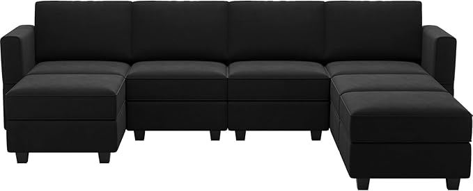 Belffin Modular Sectional Sofa U Shaped Sectional Couch with Reversible Chaises Velvet Modular Sofa with Storage Seat Black