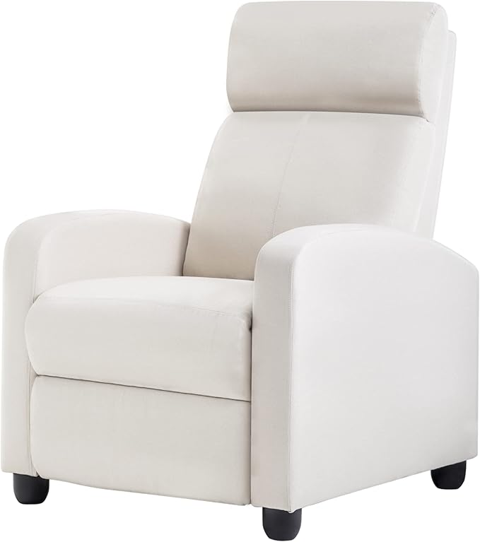 BestMassage | Recliner Chair | with 2 Point Massage Function | Textile Beige | with Lumbar Support, Adjustable Push Back, Footrest & Padded Seat | Easy Assembly | for Living Room, Home Theatre