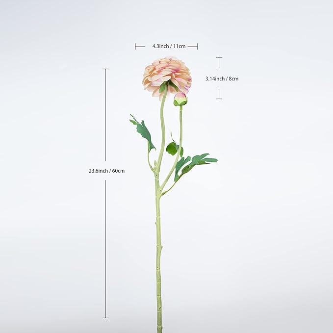 Artificial Ranunculus Flowers 23 Inch Long Stem - 6 Pack Silk Buttercup Stems for Wedding Bouquets, Centerpieces,Home Decor - Realistic Deep Pink Faux Floral Arrangements (Deep Pink)