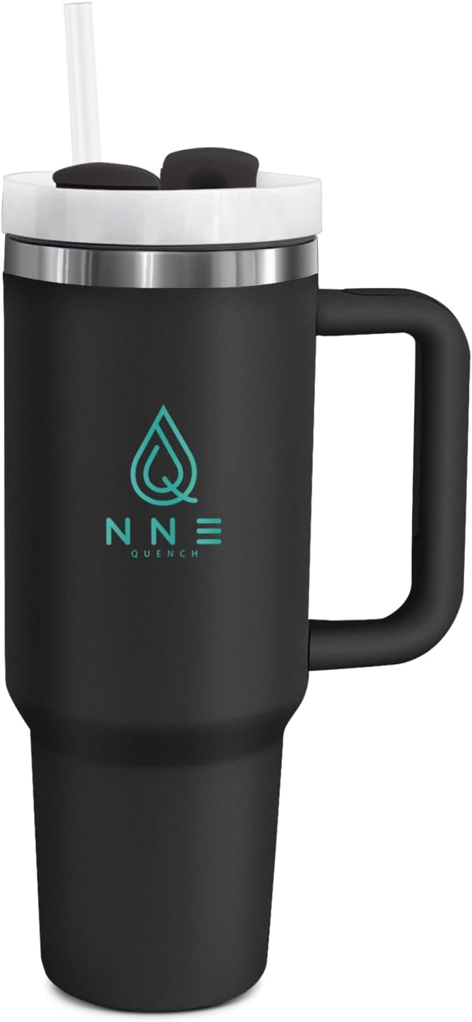 40oz stainless Steel Insulated Tumbler with Handle, lid and straw for cold water, Iced tea, or coffee - 100% Leak-Proof - Cupholder Friendly Travel Mug- Gifts for Women Men Him Her (Black)