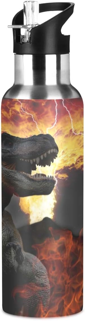 Blueangle Dinosaurs World Stainless Steel Water Bottle with Straw, BPA Free Reusable Leakproof Water Jug for Fitness Camping Outdoor Sports