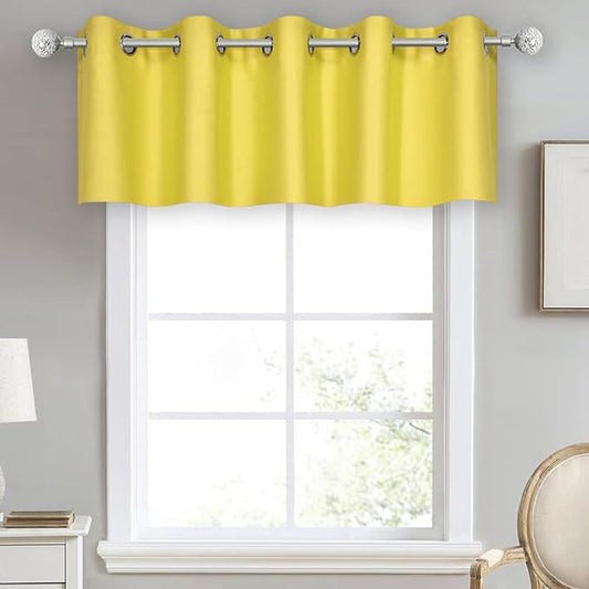 Bright Yellow Valance for Kitchen Windows Solid Gold Yellow Blackout Curtain Valance with Grommet for Bedroom Short Straight Drape Valance for Living Room 70X18 1 Panel